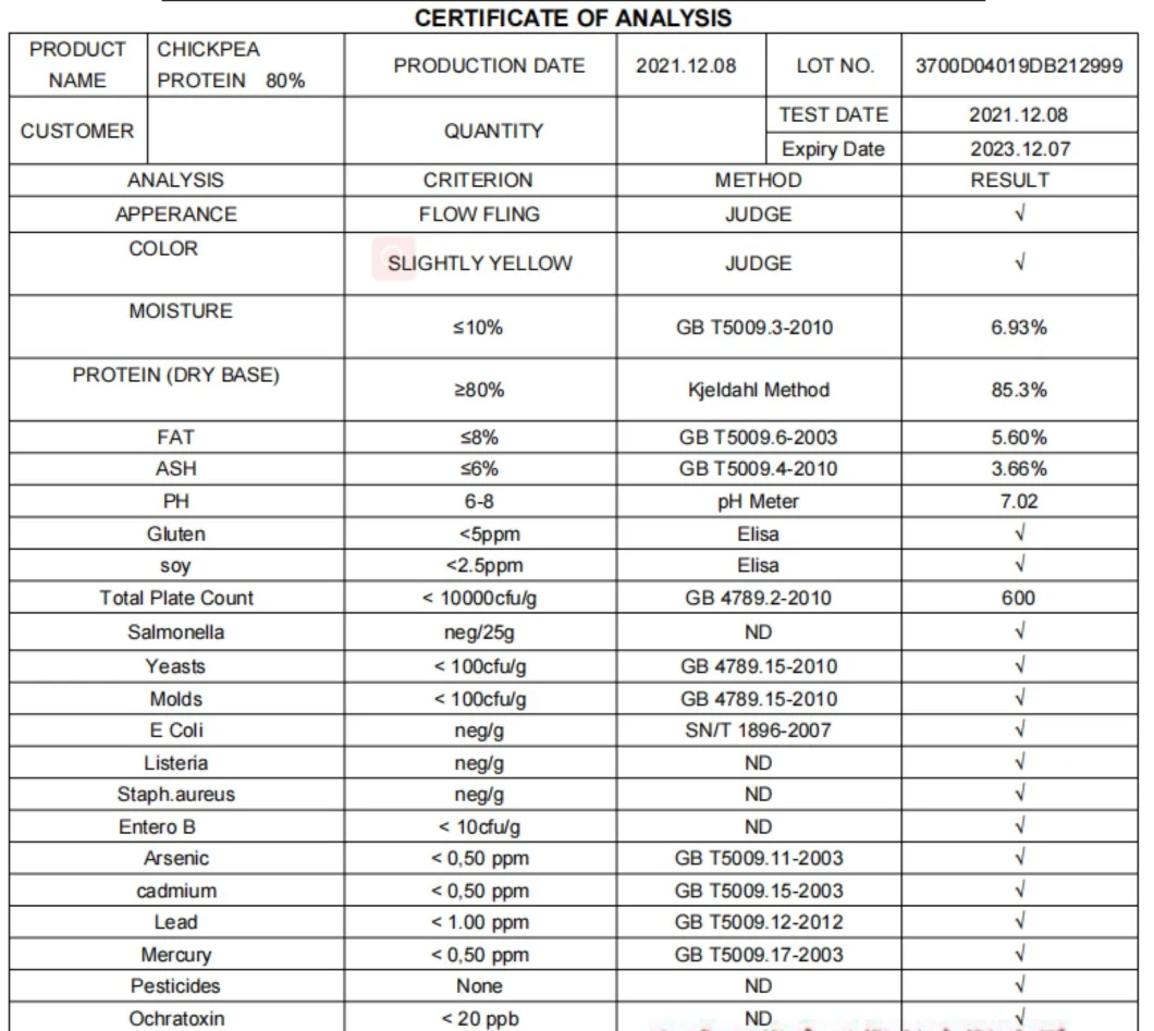 Food Additives Chickpea Protein Powder Plant Protein